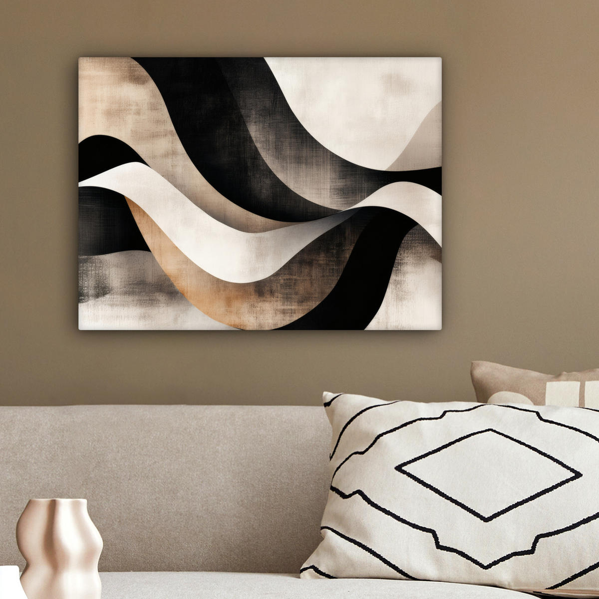 LEINWANDBILD Abstrakt - Wellen - Schwarz - Verwittert 40x30 cm - Trüffeleichefarben, Textil (40/30cm) - MuchoWow
