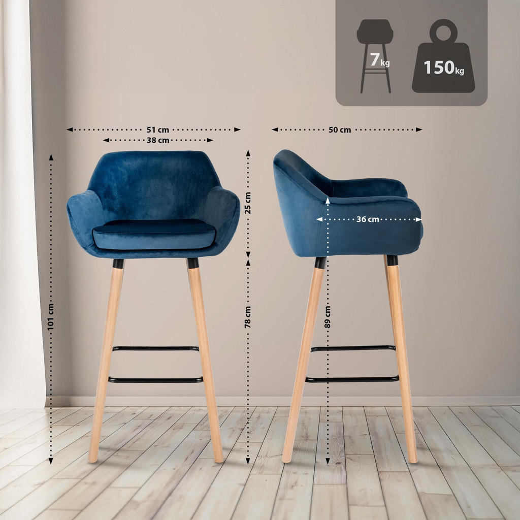 Thumbnail - CLP Barhocker, Blau, Textil, 51x101x50 cm, Esszimmer, Barmöbel, Barhocker