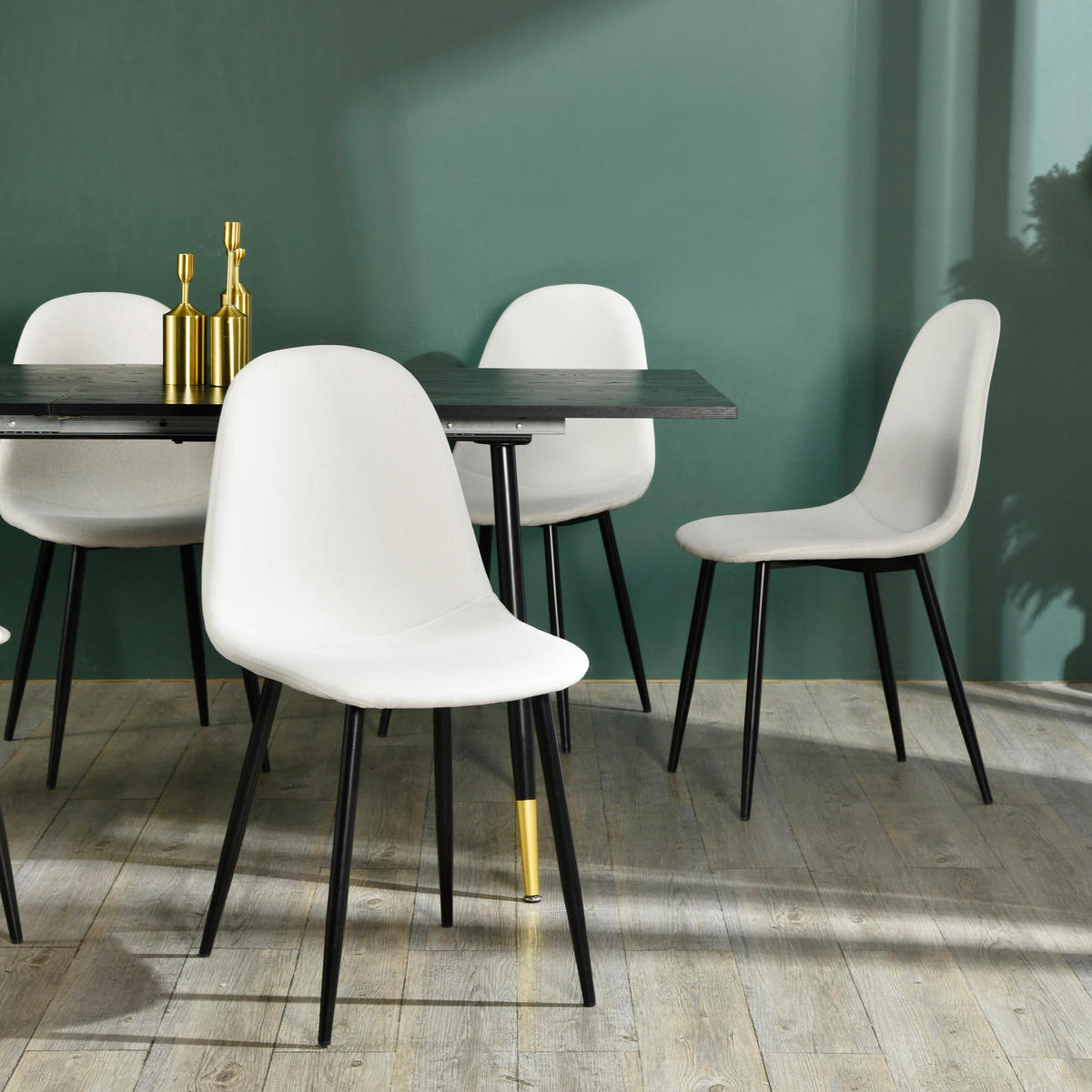 ESSZIMMERSTUHL 4er-Set Stoffbezug & Metallbeine - Beige/Schwarz, Holzwerkstoff/Textil (41/85/42cm) - Urban Meuble