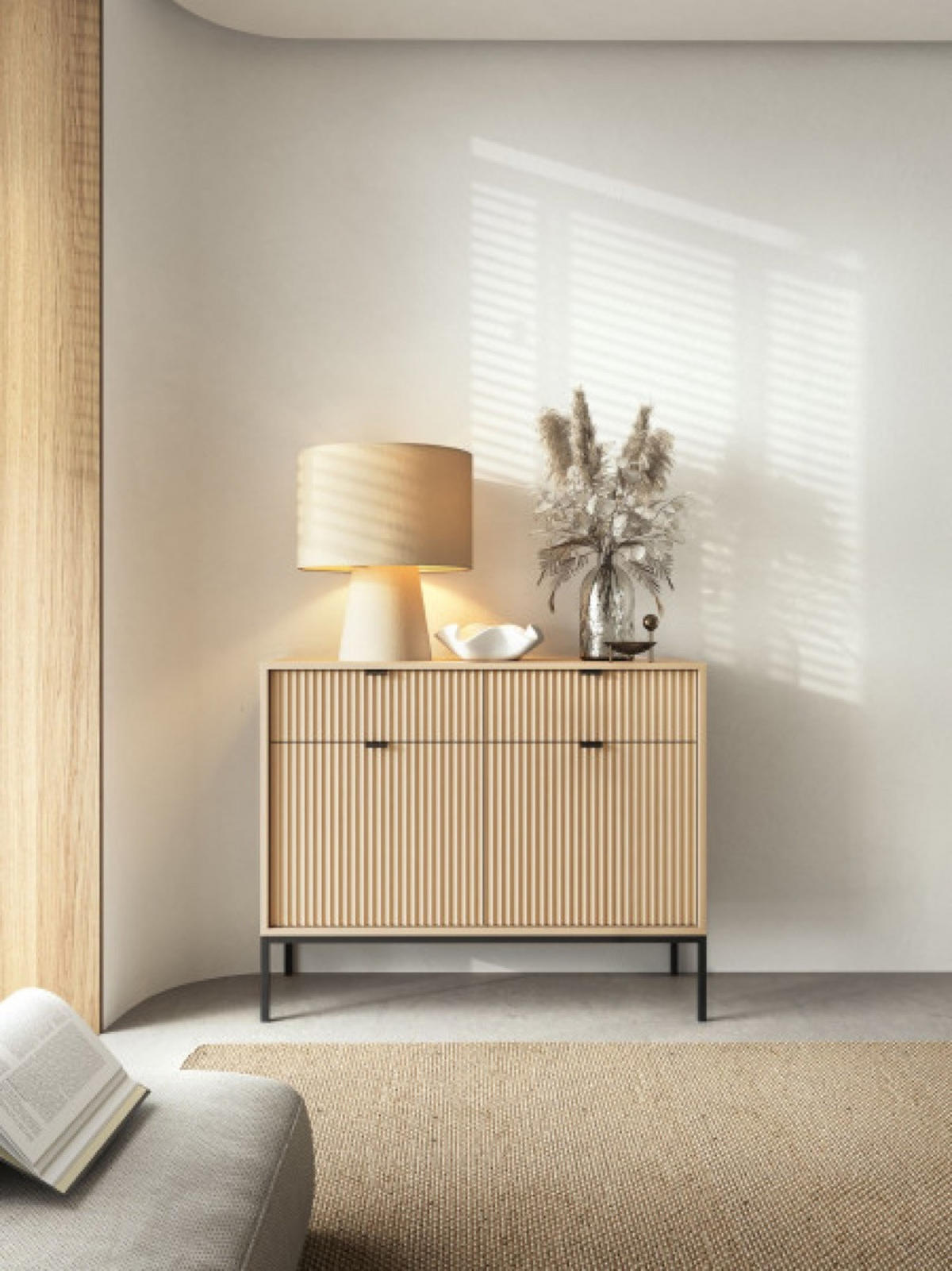 KOMMODE Vicenza Eiche KSZ104 Schwarze Hohe Beine Mit Metallgestell - Beige, Holzwerkstoff (104/83/39cm) - Sepro Meble