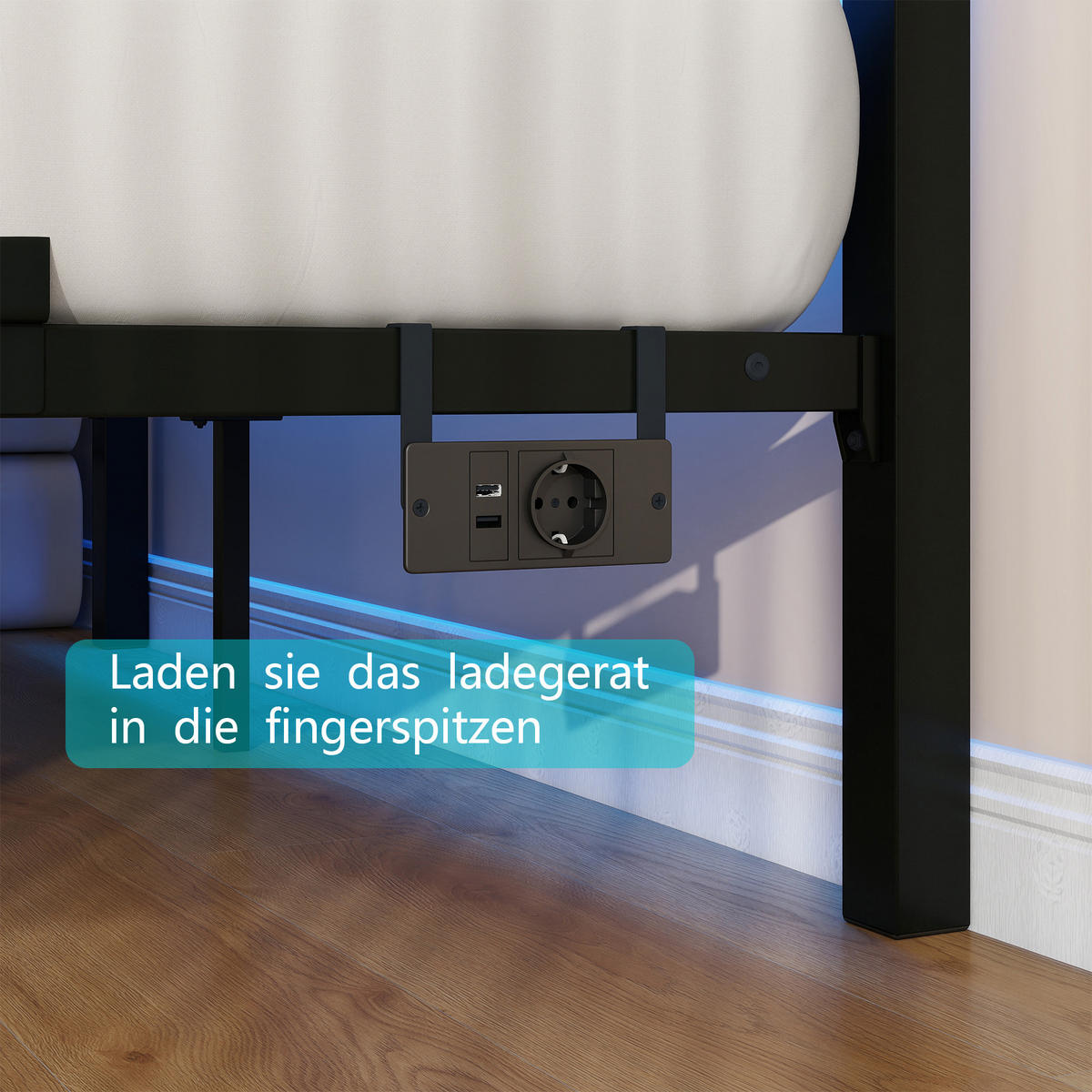 METALLBETT 140/200 cm Braun mit USB-Ladestation und LED-Bettrahmen - Braun, Metall (140/200cm) - Oxeza
