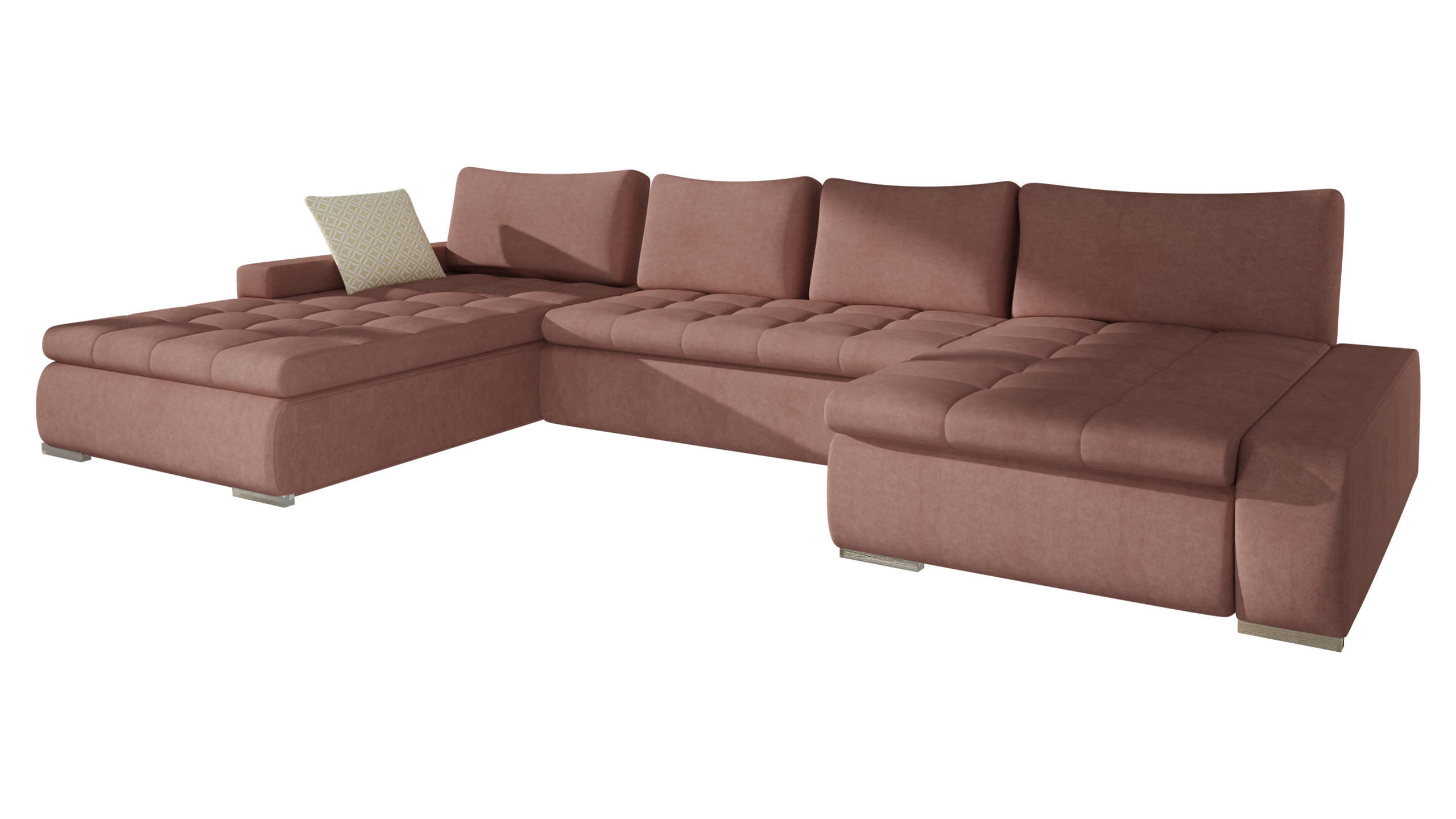 WOHNLANDSCHAFT Caro - Silberfarben/Rosa, Holz/Textil (394/80/213cm) - MIRJAN24