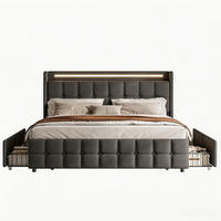 DOPPELBETT 160x200 mit stauraum, polsterbett mit LED, USB, 4 Schublade, Leinenstoff, grau - Dunkelgrau, Textil/Metall (160/200cm) - GENKI LIVING