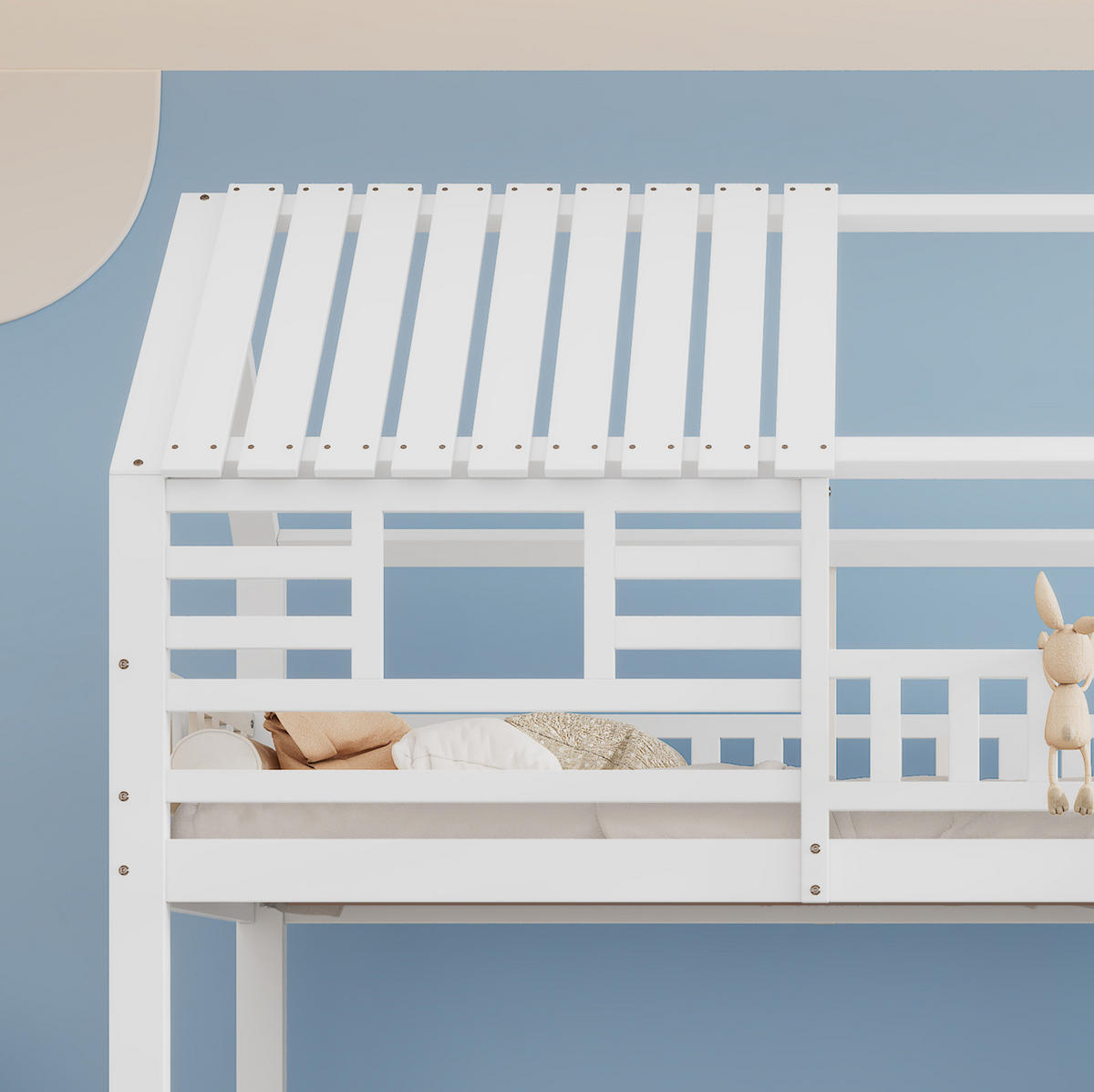 ETAGENBETT aus Kiefernholz und MDF 90x200 cm Weiß mit Stauraumtreppe, Rutsche und Schublade - Weiß, Holzwerkstoff (90/200cm) - IVMEU