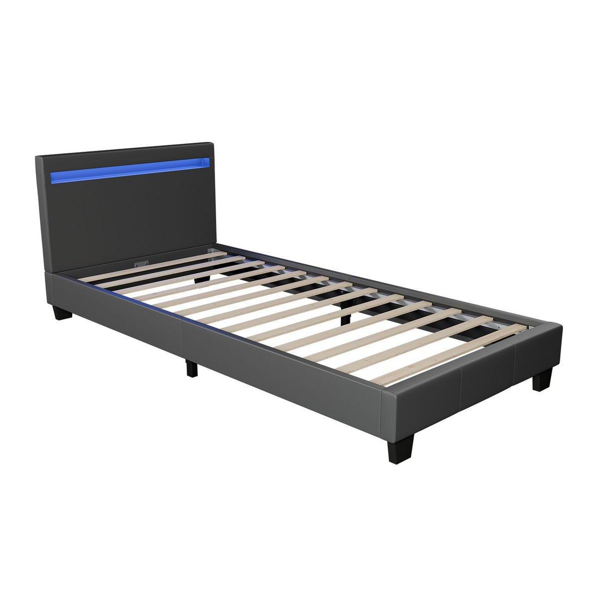 POLSTERBETT Paris mit LED dunkelgrau 90x200cm - Dunkelgrau, Holz (90/200cm) - Juskys