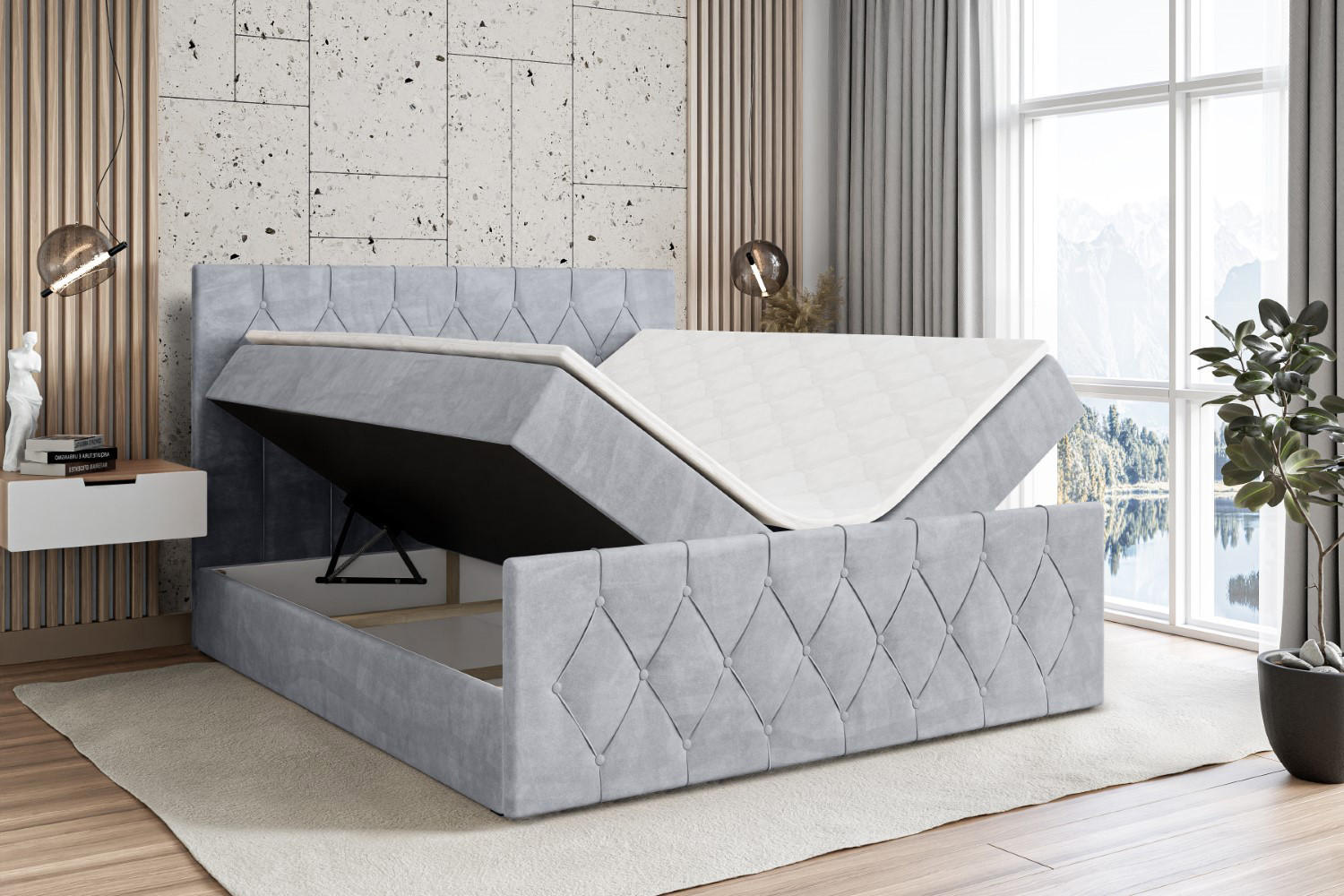 Thumbnail - Altdecor Boxbett, Grau, Holzwerkstoff, Höhe ca. 20 cm, 180x200 cm, Schlafzimmer, Betten, Boxspringbetten