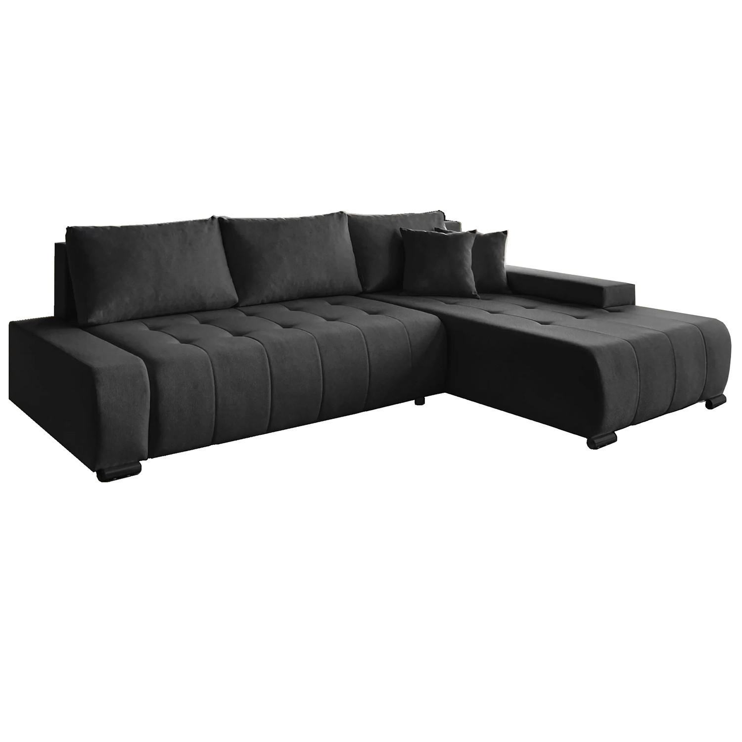 ECKSCHLAFSOFA Draco L Schwarz - Schwarz, Textil/Metall (268/183cm) - Beautysofa