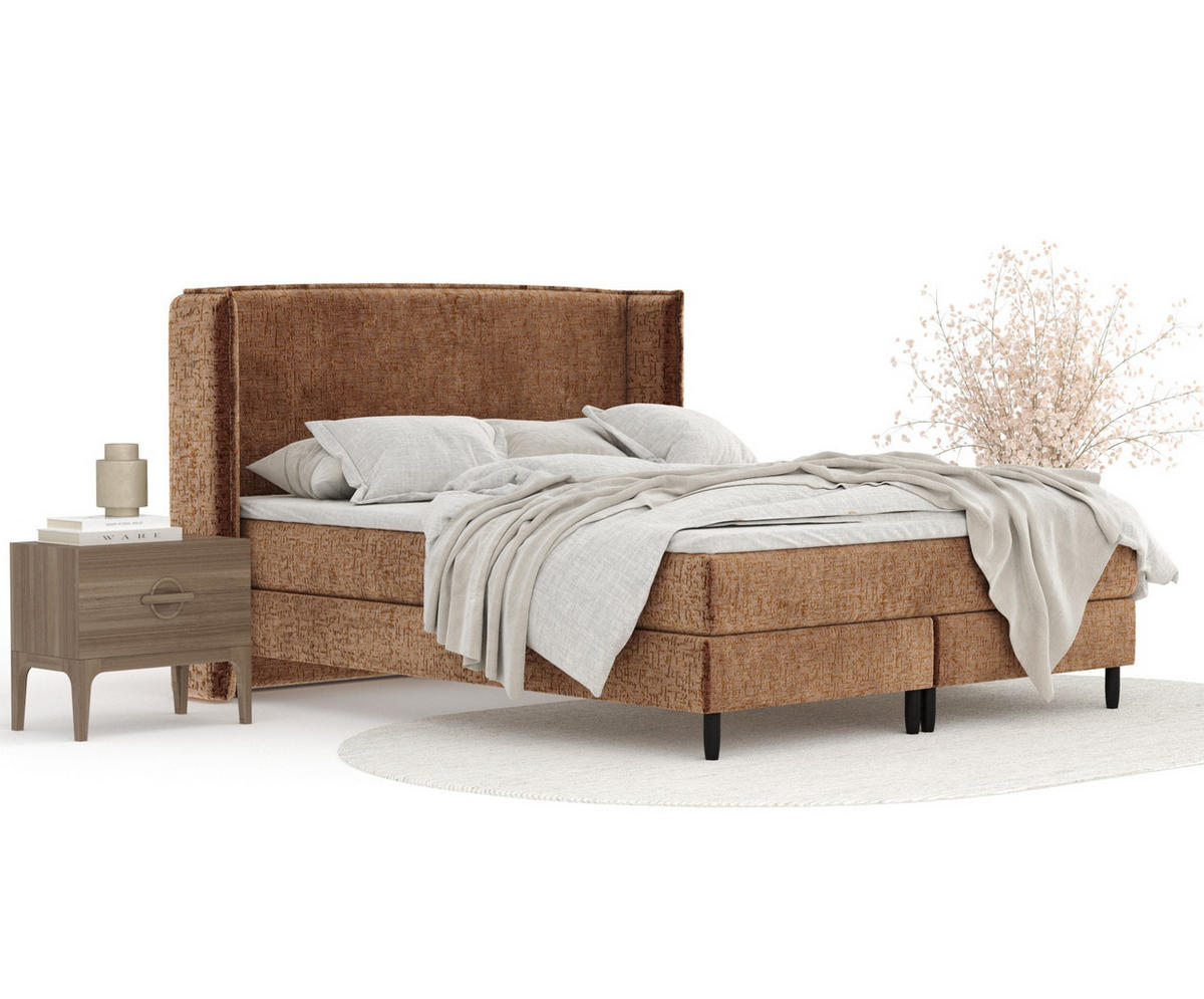 KONTINENTALBETT Ardis Kupfer 160/200 cm mit Matratze und Topper - Schwarz/Kupferfarben, Holz/Holzwerkstoff (160/200cm) - Maison de Reve