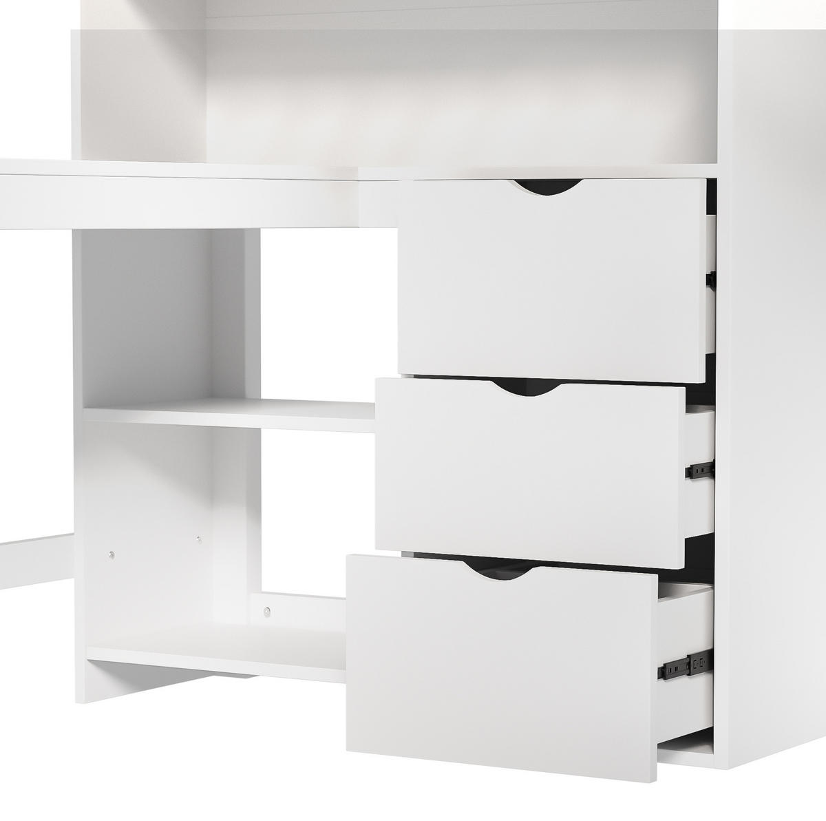 HOCHBETT 140/200 cm in Weiß mit Schreibtisch, Stauraum und Rausfallschutz - Weiß, Holz (140/200cm) - BEAOK