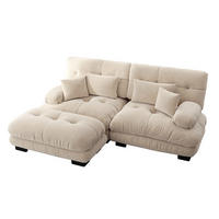 ECKSOFA Chenille Hellbraun mit Kissen und Ottoman - Hellbraun, Textil (220/145cm) - WISHDOR