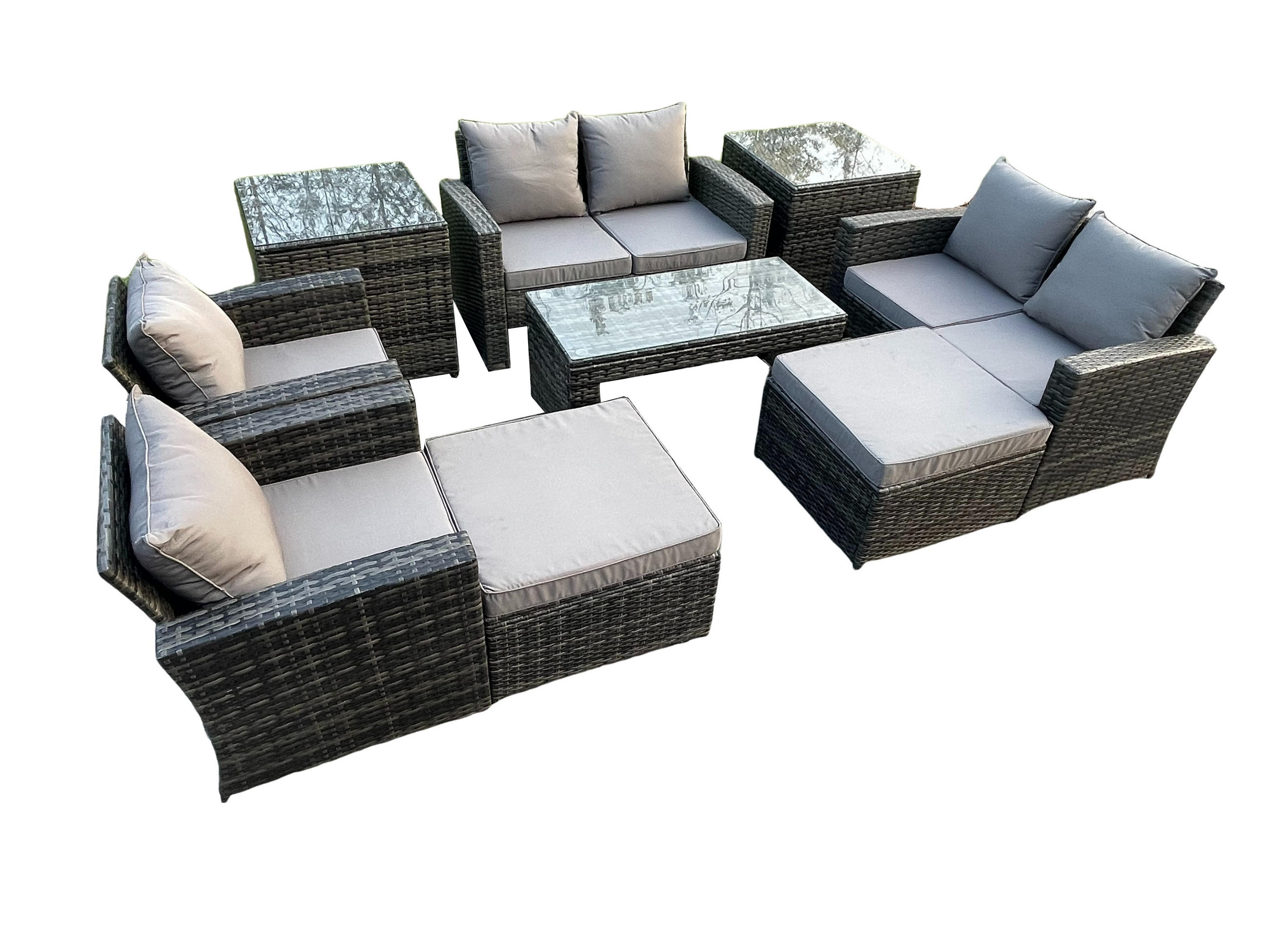 GARTENMÖBELSET Polyrattan Dunkelgrau 8-Sitzer - Dunkelgrau, Metall - Fimous