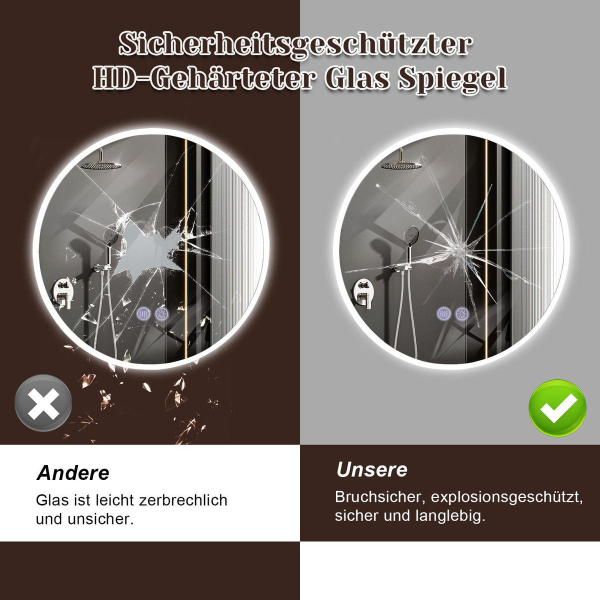 BADEZIMMERSPIEGEL Redfield mit LED-Leuchte Ø50 cm - Weiß, Glas (50/2.9/50cm) - Nettlife