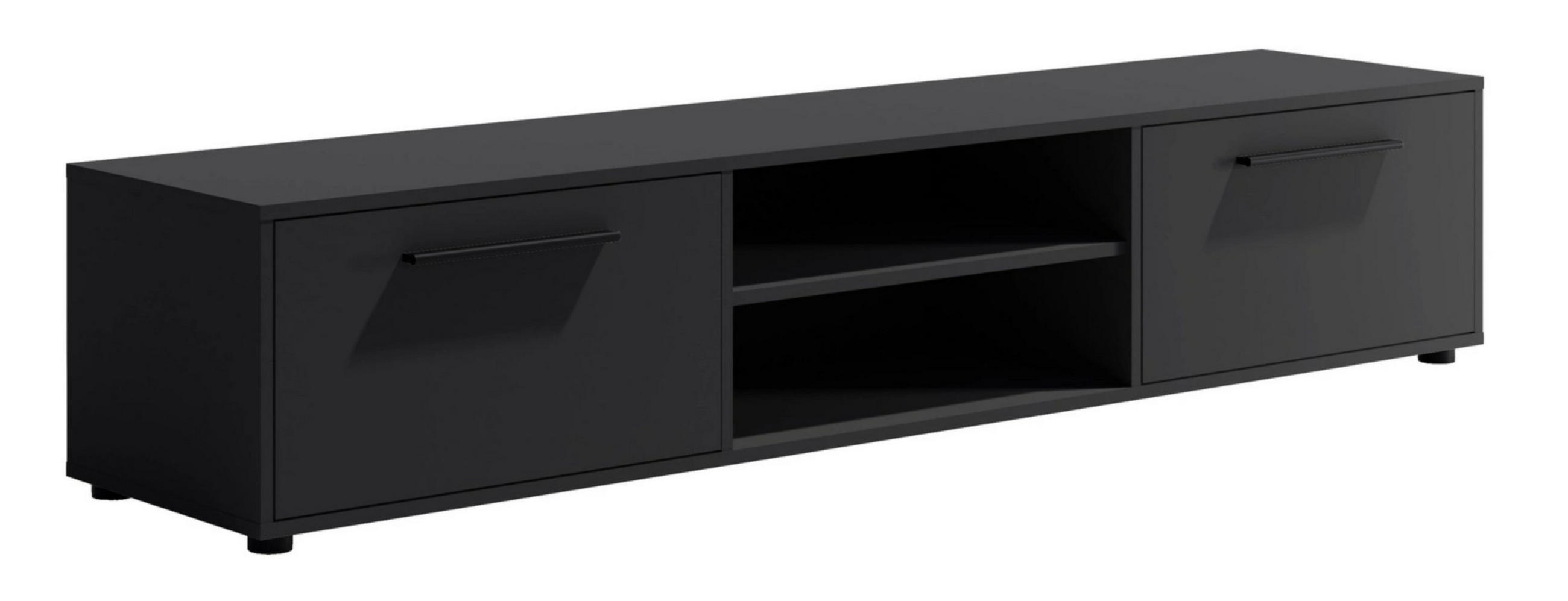 TV-SCHRANK Modena 190 cm mit Türen und Regalen in Schwarz - Schwarz, Holzwerkstoff/Kunststoff (190/38/40cm) - Ravio