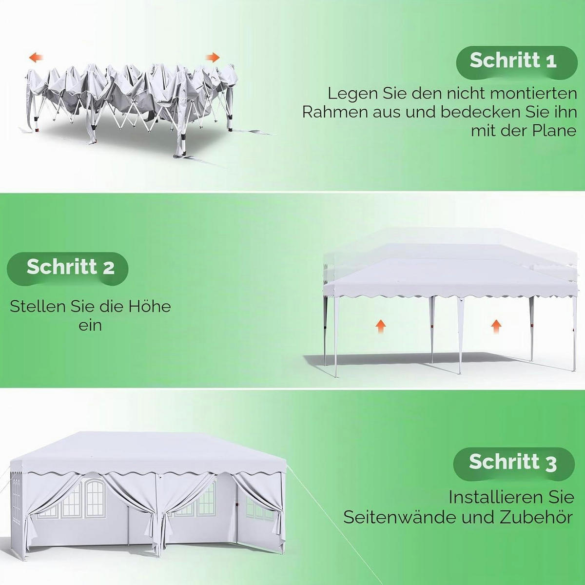PAVILLON 3x6 m Wasserdicht Höhenverstellbar mit 6 Seitenteilen Weiß - Weiß, Textil (300/270/600cm)