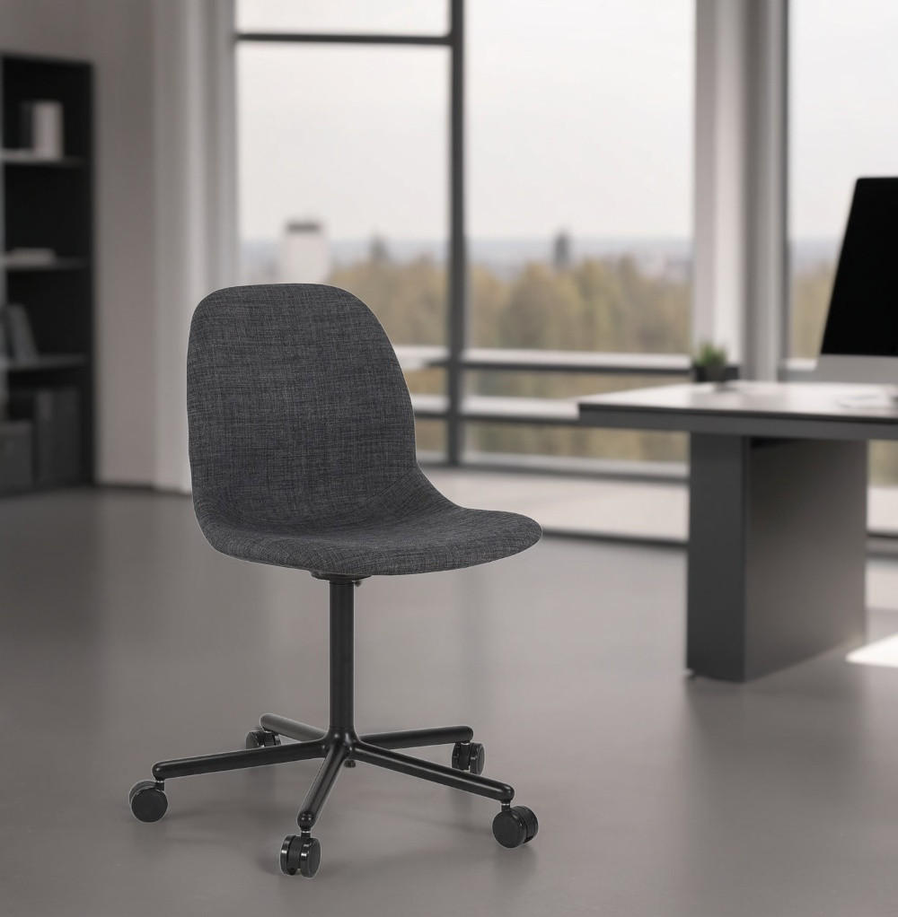 SCHREIBTISCHSTUHL Stoff drehbar mit Rollen und gepolstertem Sitz NORIXO, Anthrazit 55x55x85 cm - Anthrazit/Schwarz, Textil/Metall (55/85/55cm) - KADIMA DESIGN