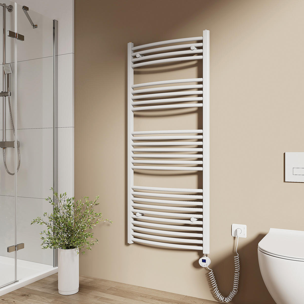 HANDTUCHHEIZKÖRPER elektrisch gebogen Weiß 140/60/5,6 cm - Weiß, Metall (60/140/5.6cm) - EMKE
