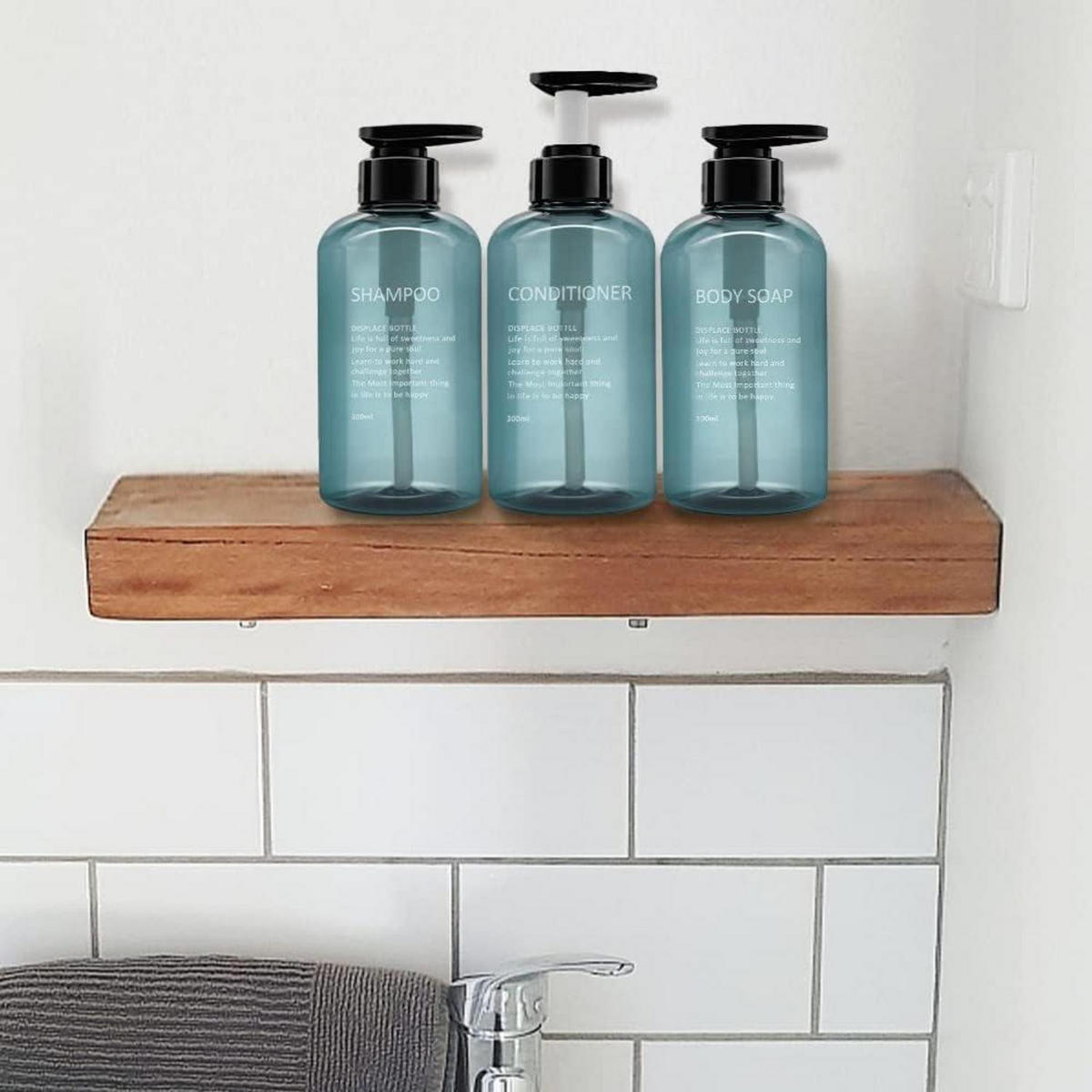 PUMPFLASCHEN-SET 3er-Pack 300ml Blau - Blau, Kunststoff (5/5/10cm)