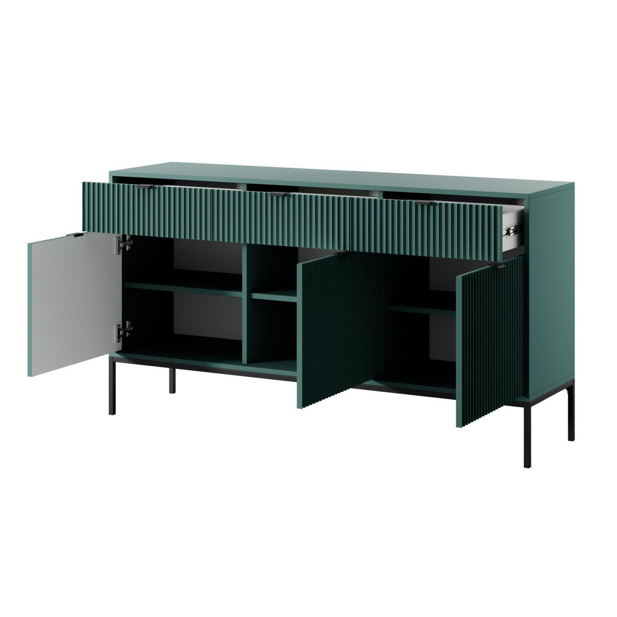SIDEBOARD Vellore Grün mit schwarzem Gestell 154 cm - Schwarz/Grün, Holzwerkstoff/Metall (154/83/39cm) - Selsey