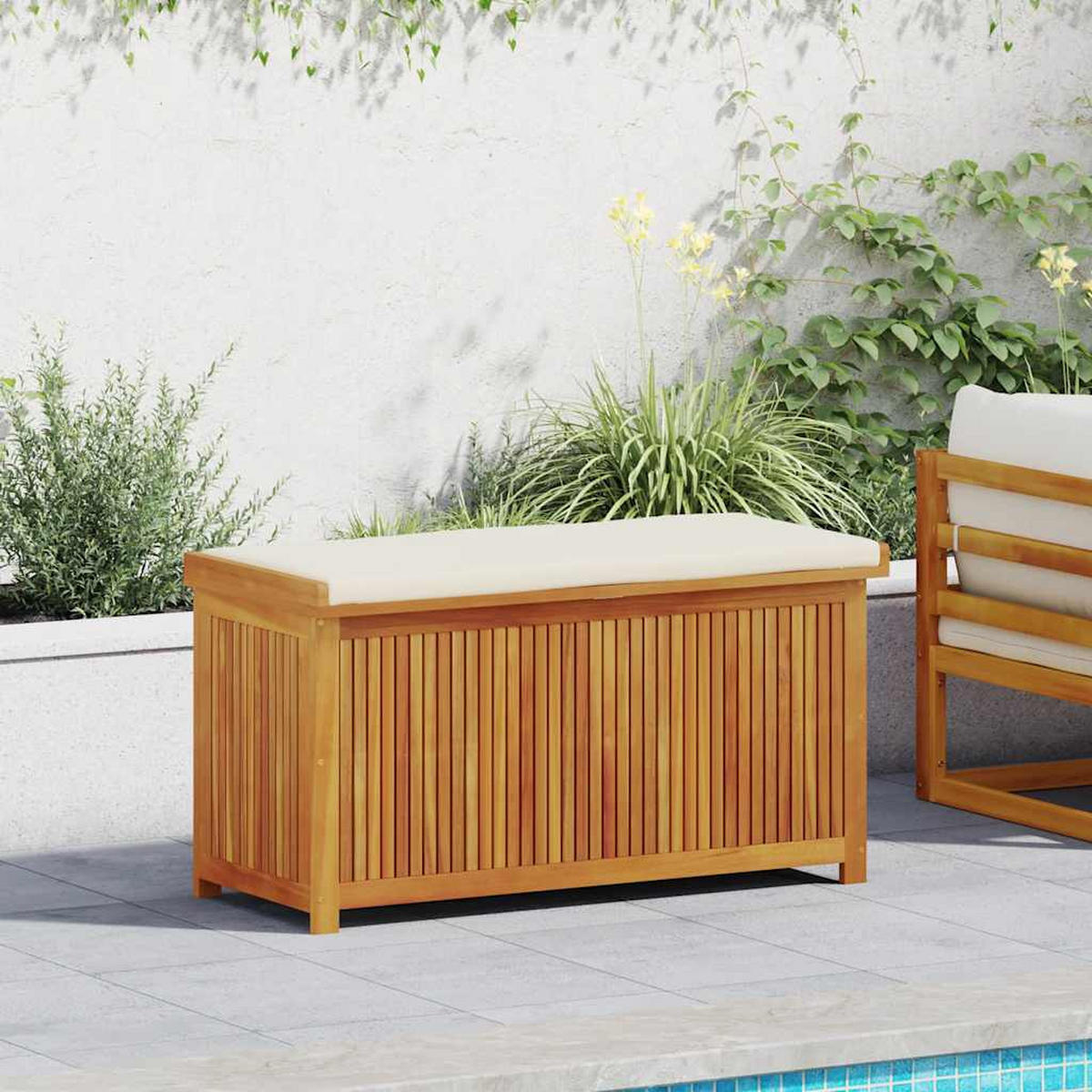 OUTDOOR-KISSENBOX 113/50/60,5 Cm Massivholz Akazie - Creme, Holz (50/60.5/113cm) - vidaXL