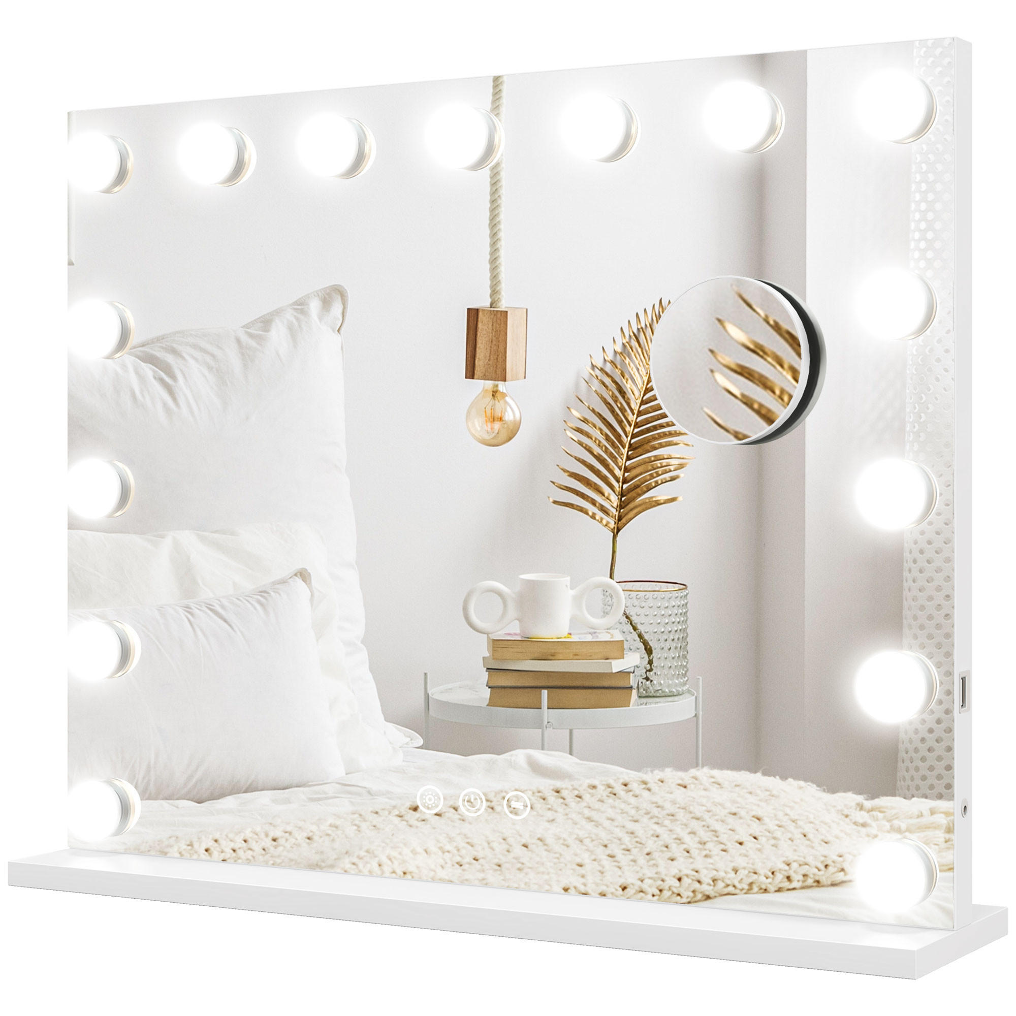 HOLLYWOOD Spiegel mit Beleuchtung, Dimmbar Schminkspiegel mit 15 LED Licht - Weiß, Glas (14/48/58cm) - HOMCOM