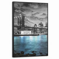 LEINWAND Bilder mit Rahmen - New York - Skyline - Stadt - Blau - 60x90 - Blaugrau, Textil (60/90cm) - MuchoWow
