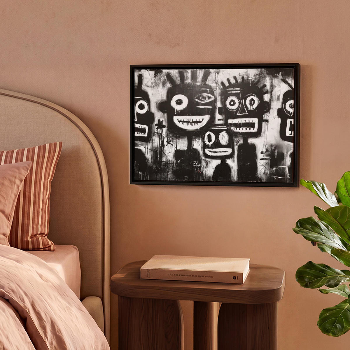 LEINWAND Bilder mit Rahmen - Malerei - Figuren - Schwarz - Abstrakt - 40x30 - Schwarz, Textil (40/30cm) - MuchoWow