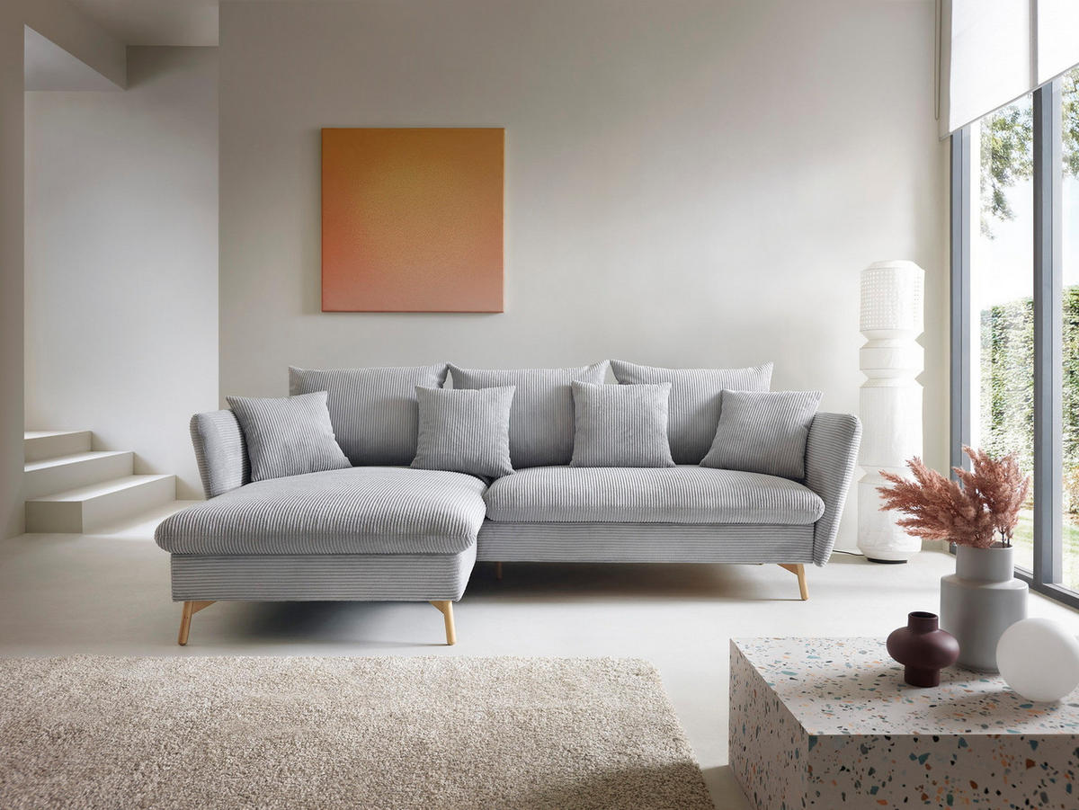 ECKSOFA Savona L-Form 260 cm, Cordstoff, Links, Hellgrau - Hellgrau, Holz (258/167cm) - Emporius