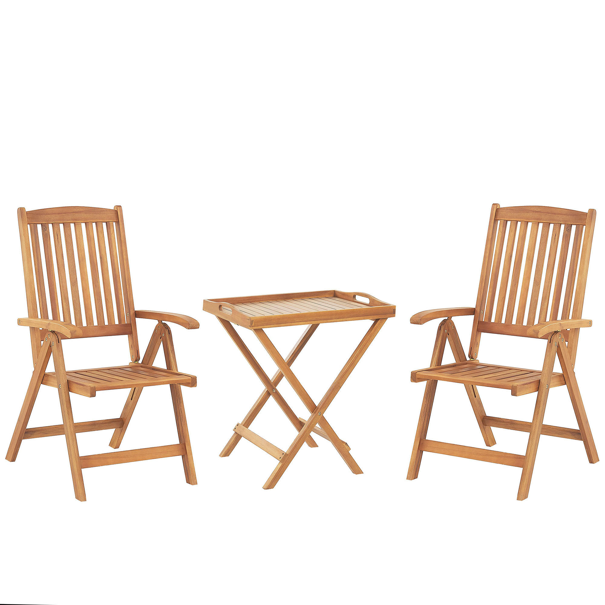 BALKONSET 2-Sitzer Akazienholz hellbraun verstellbar Java - Hellbraun, Holz - Beliani