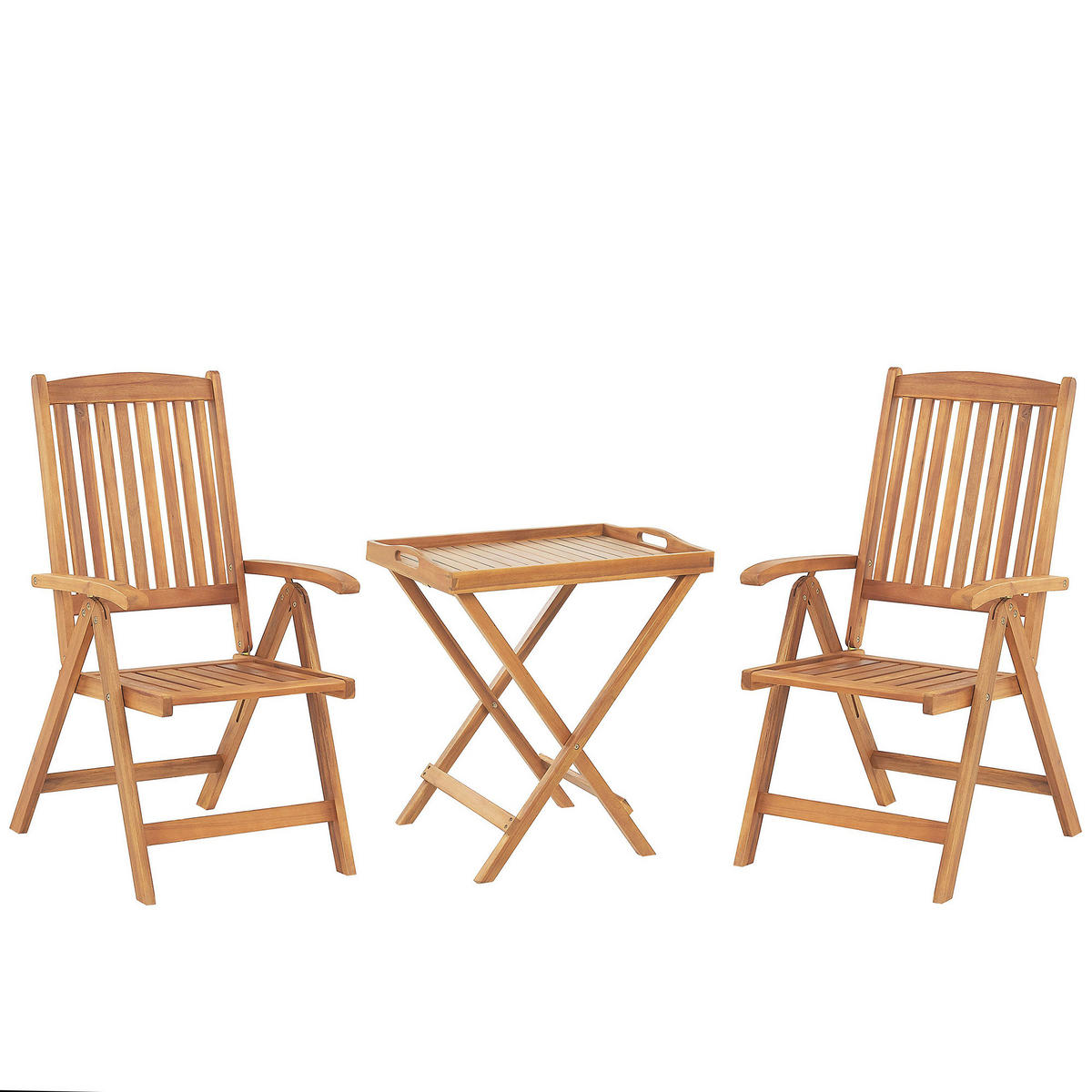 BALKONSET 2-Sitzer Akazienholz hellbraun verstellbar Java - Hellbraun, Holz - Beliani