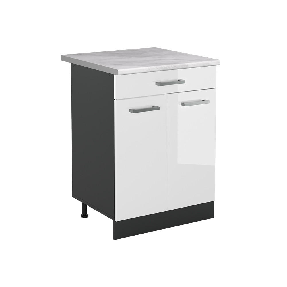 KÖKSUNDERSKÅP R-Line, Vit högblank/antracit, 60 cm med låda Marmuras stalviršis Vit högglans, Antracit 81.6/60/60 cm