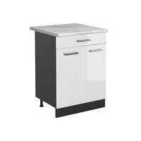 DULAP DE BAZĂ DE BUCĂTĂRIE R-Line, Alb lucios ridicat/antracit, 60 cm cu sertar стільниця Мармур - alb lucios/antracit, compozit lemnos (60/81.6/60cm) - Vicco