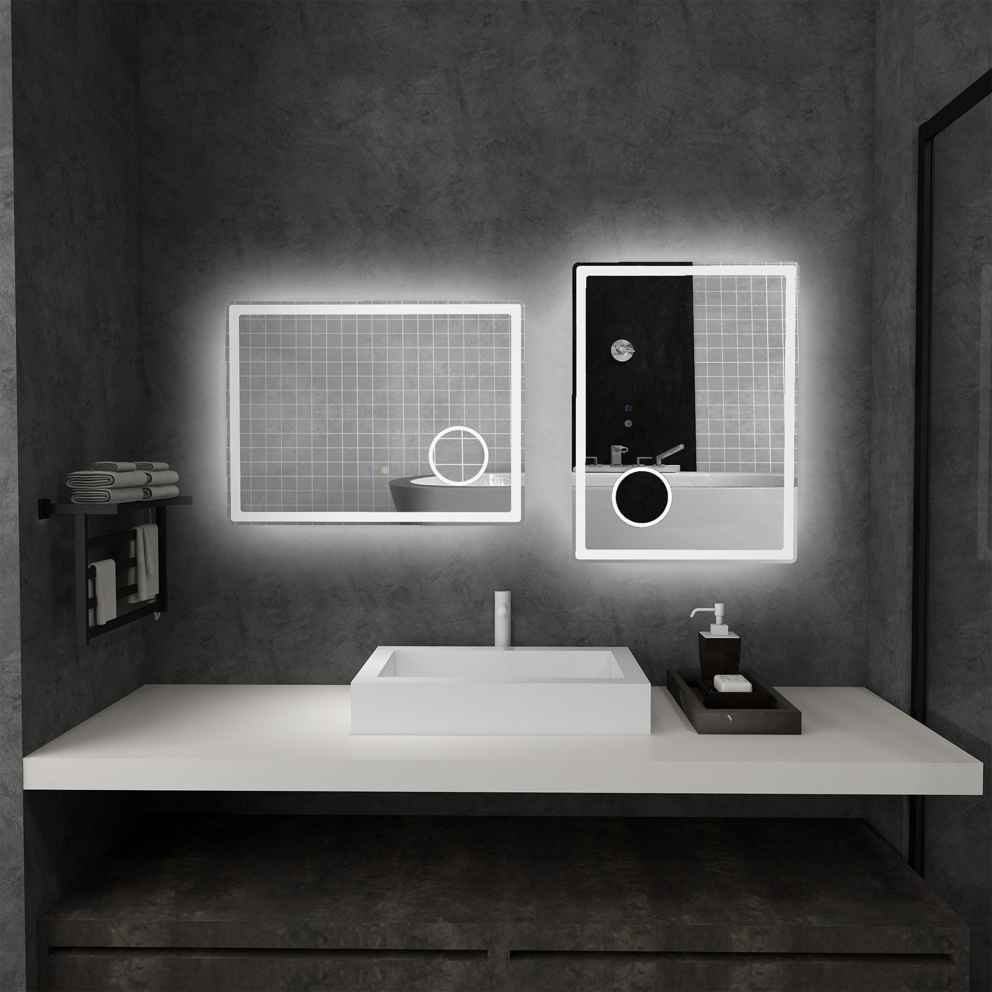 LED Badezimmerspiegel,mit 3x Vergrößerung, Memory-Funktion, beschlagfrei - Weiß, Glas (3.8/60/80cm) - Kleankin