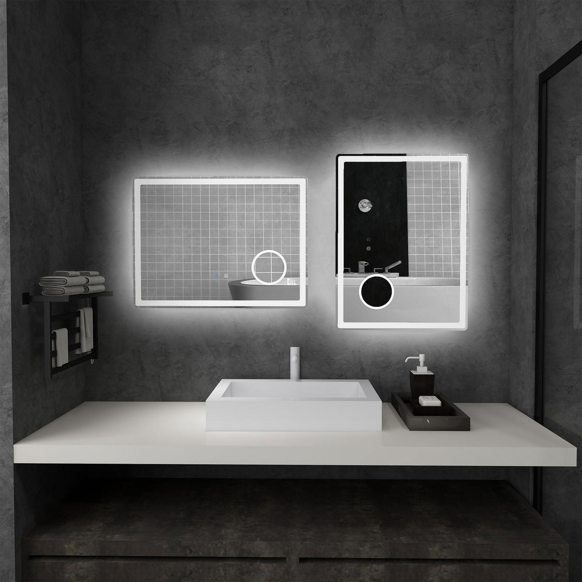 LED Badezimmerspiegel,mit 3x Vergrößerung, Memory-Funktion, beschlagfrei - Weiß, Glas (3.8/60/80cm) - Kleankin