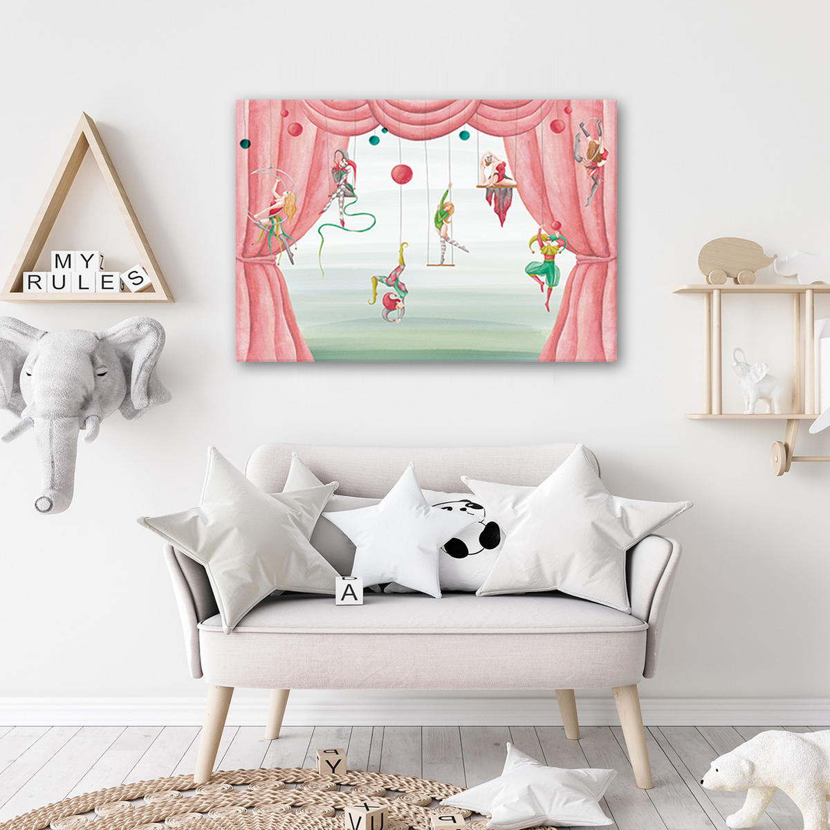 WANDBILD zirkusakrobat - Rot, Textil (60/40cm) - Feeby