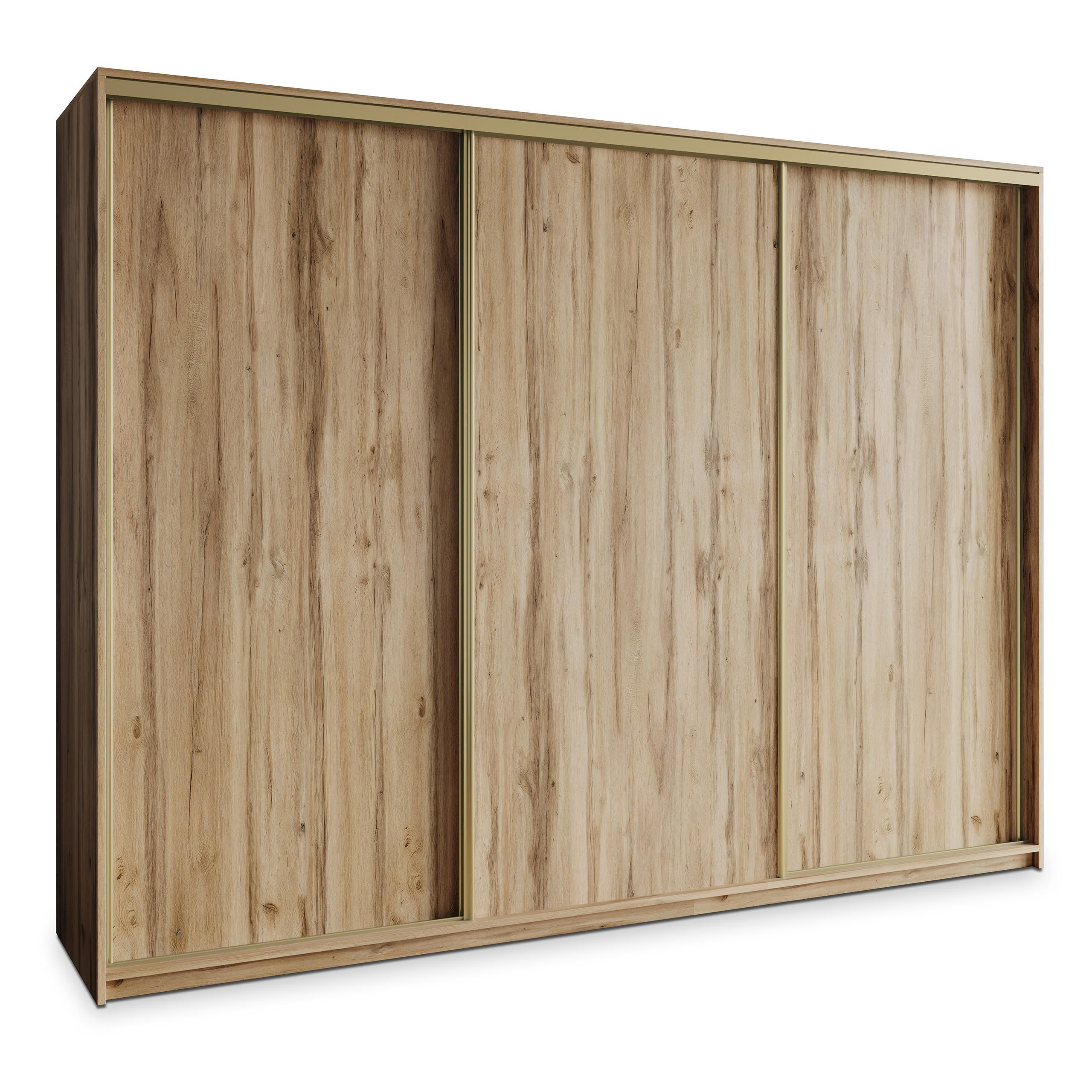 Masseno Schwebetürenschrank Eiche Wotan, Gold 250x205x60 cm