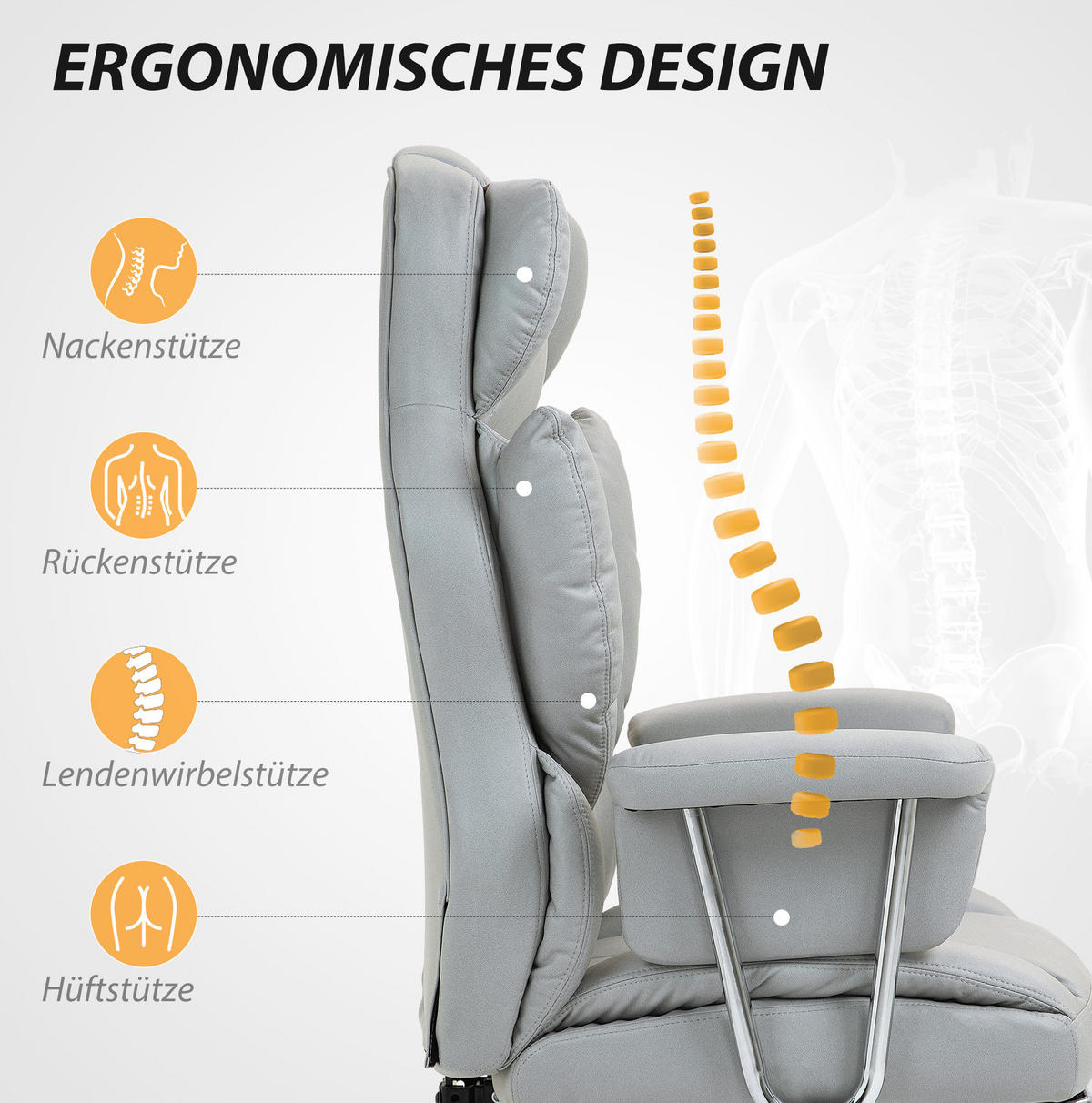 BÜROSTUHL ergonomisch höhenverstellbar 74 x 65 x 120-128 cm Light Gray - Hellgrau, Kunststoff (65/128/74cm) - Meubliv