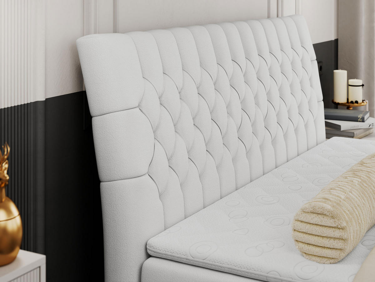 BOXBETT MILEN 160/200 Weiß Kunstleder - H4 - Weiß, Holz/Textil (160/200cm) - MKS