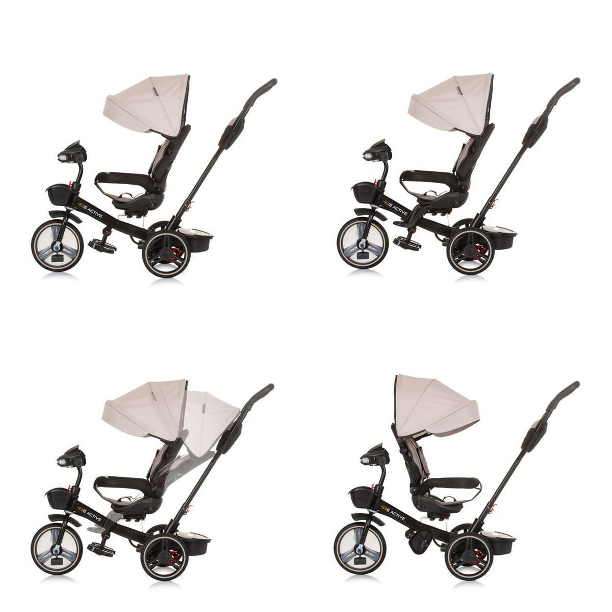 DREIRAD Be Active 2 in 1 beige Sitz drehbar Musik Licht drehbar - Beige, Metall (117/50/96cm) - Chipolino