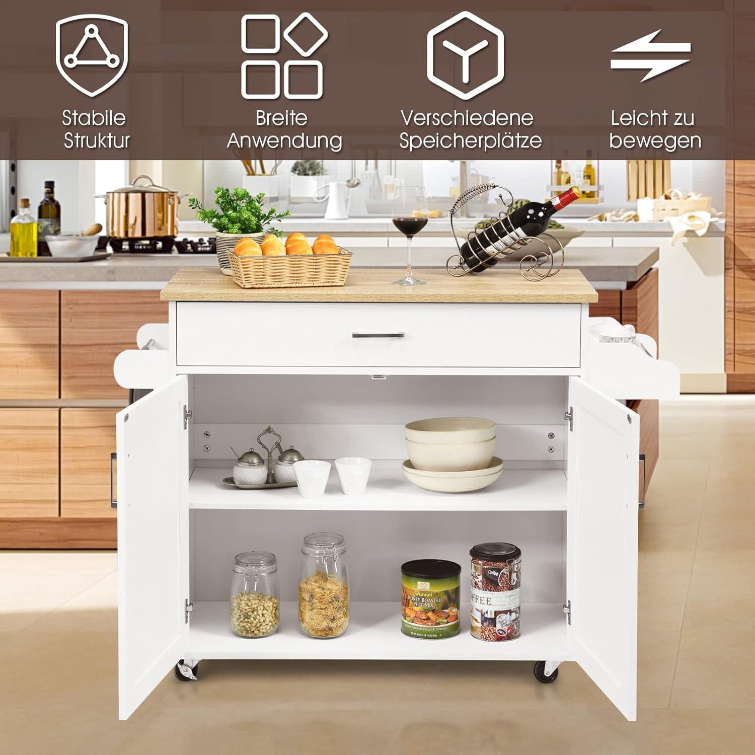 Thumbnail - Costway Küchenwagen, Weiß, Holz, 40x85x116 cm, Esszimmer, Servierwagen