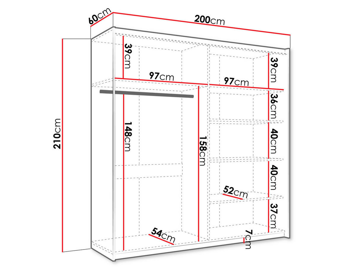 SCHIEBETÜRENSCHRANK Atalio 200 - Silberfarben/Weiß, Holzwerkstoff/Metall (200/215/60cm) - MIRJAN24