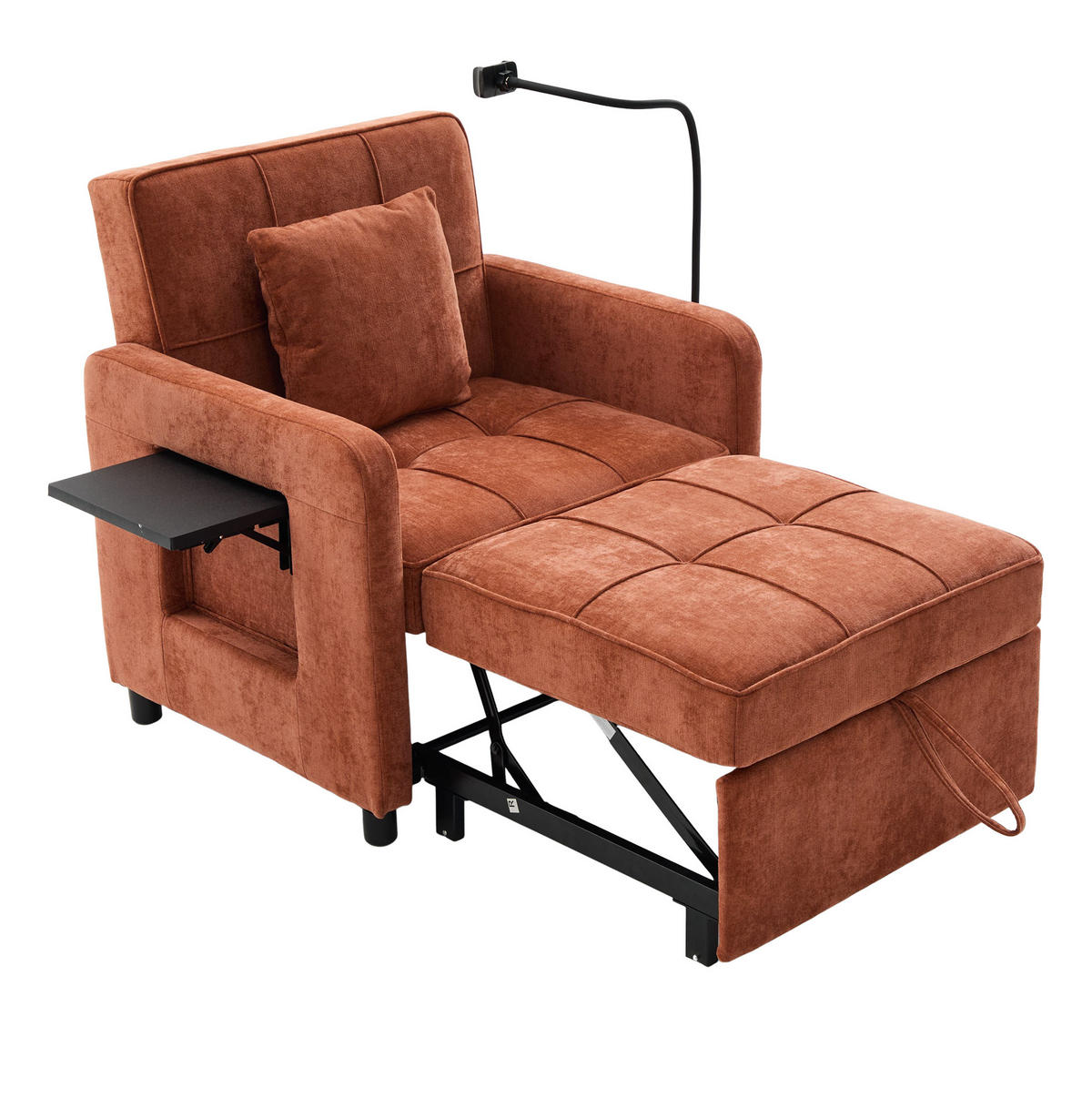 SCHLAFSESSEL 167/79/83 cm in Orange aus Chenille mit Liegefunktion und Stauraum - Orange, Textil (167/83/79cm) - BEAOK