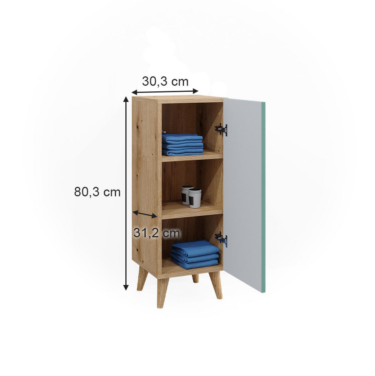 MIDISCHRANK Rudi Mintgrün 30.3 x 80.3 cm mit Tür - Braun/Mintgrün, Holzwerkstoff (30.3/80.3/31.2cm) - Vicco