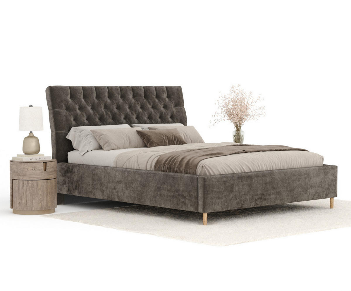 POLSTERBETT Vezzola Grau Braun 180/200 cm im Chenille-Stoff - Graubraun/Naturfarben, Holz/Holzwerkstoff (180/200cm) - Maison de Reve