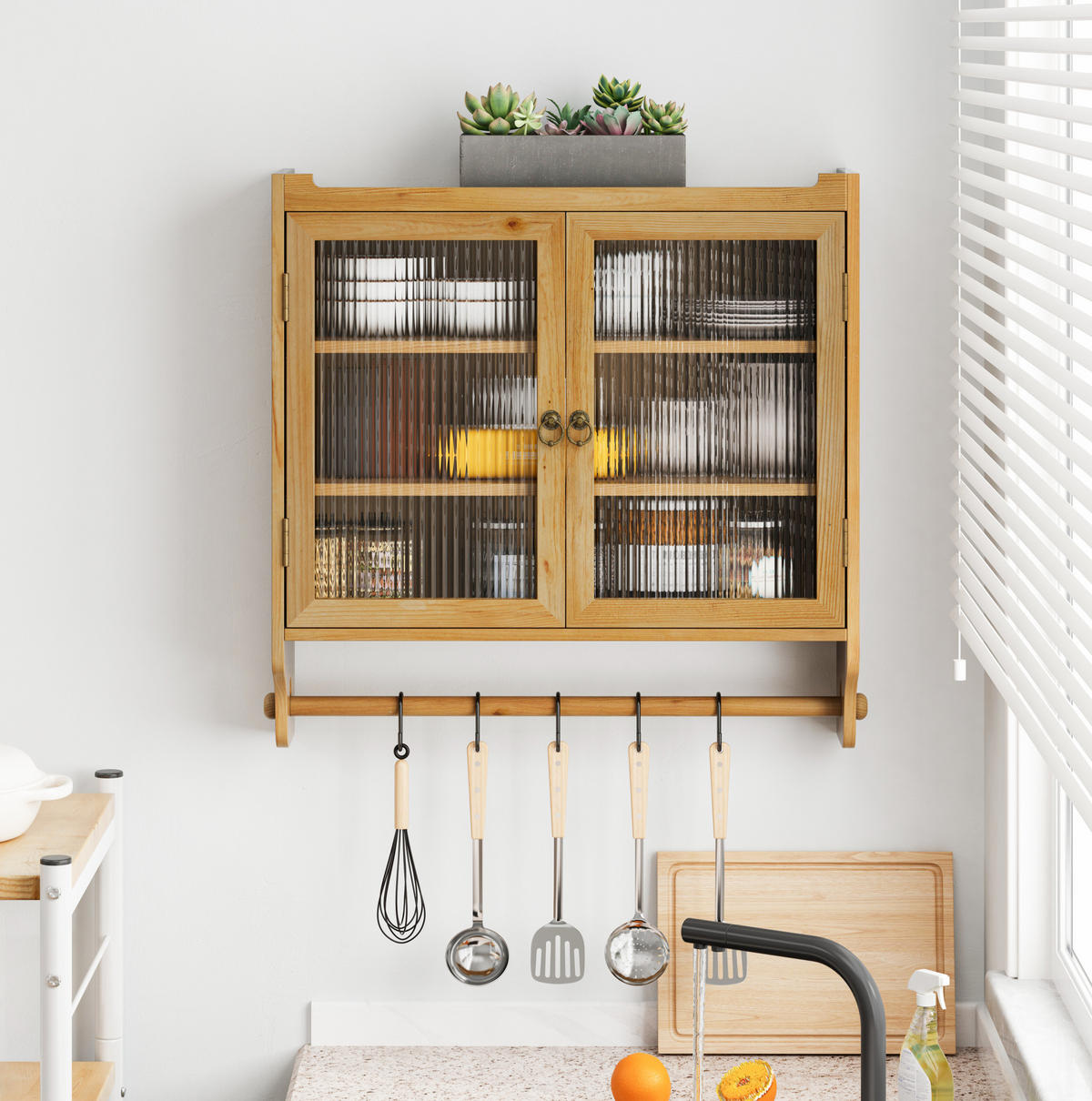 KÜCHENOBERSCHRANK 63/18/60 cm mit Glasfront und 2 Türen in Natur - Naturfarben, Holzwerkstoff (63/60/18cm) - BEAOK