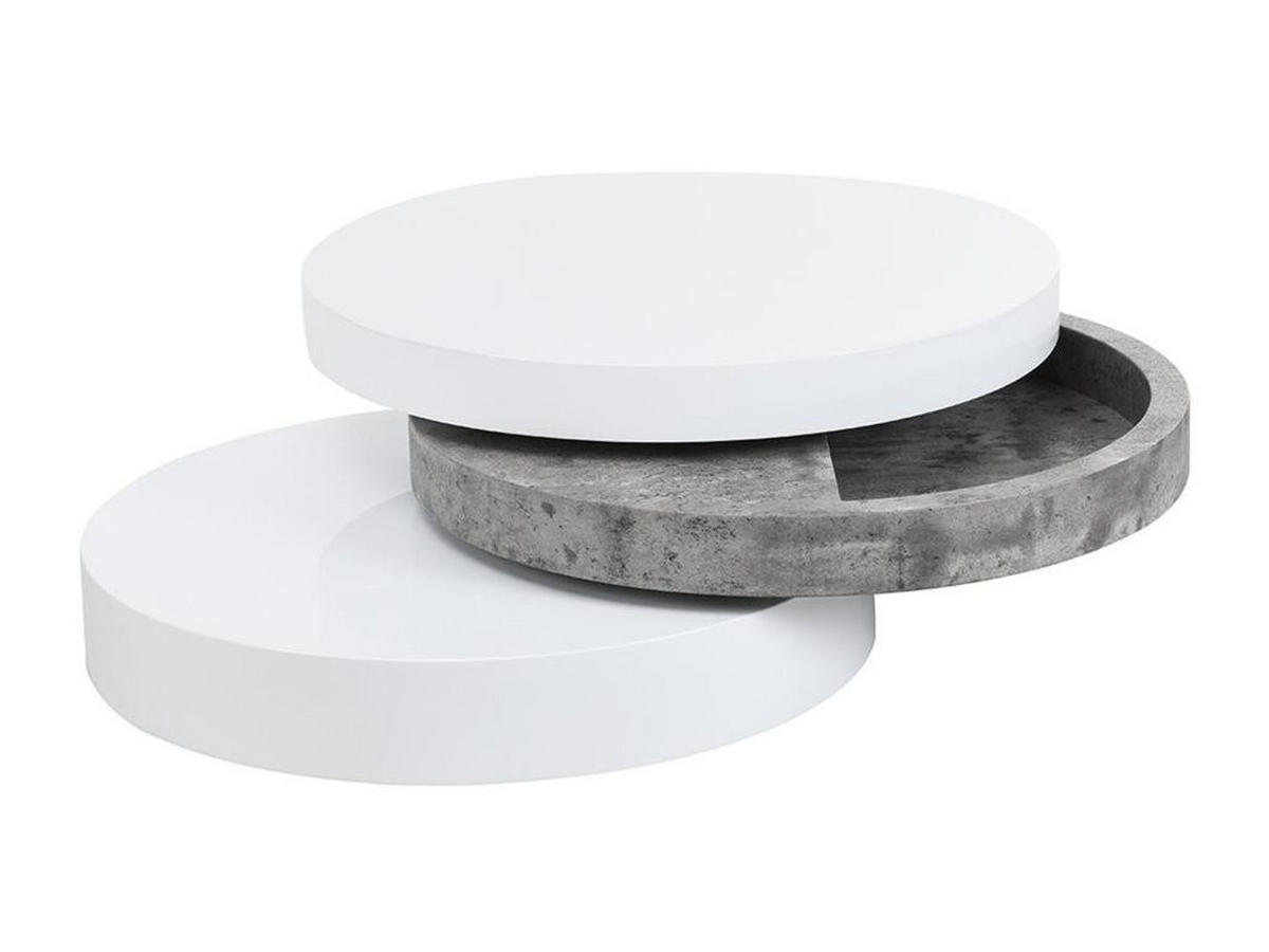 COUCHTISCH rund - drehbar - 1 Ablagefach - MDF - Beton-Optik & Weiß - JANITA - Grau, Holz (80/80/32.5cm) - Vente-Unique