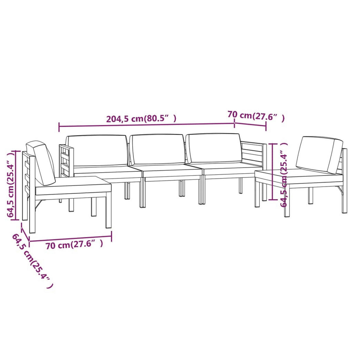GARTEN-LOUNGE-SET 5Er Set Mit Kissen Aluminium Anthrazit - Anthrazit, Metall - vidaXL