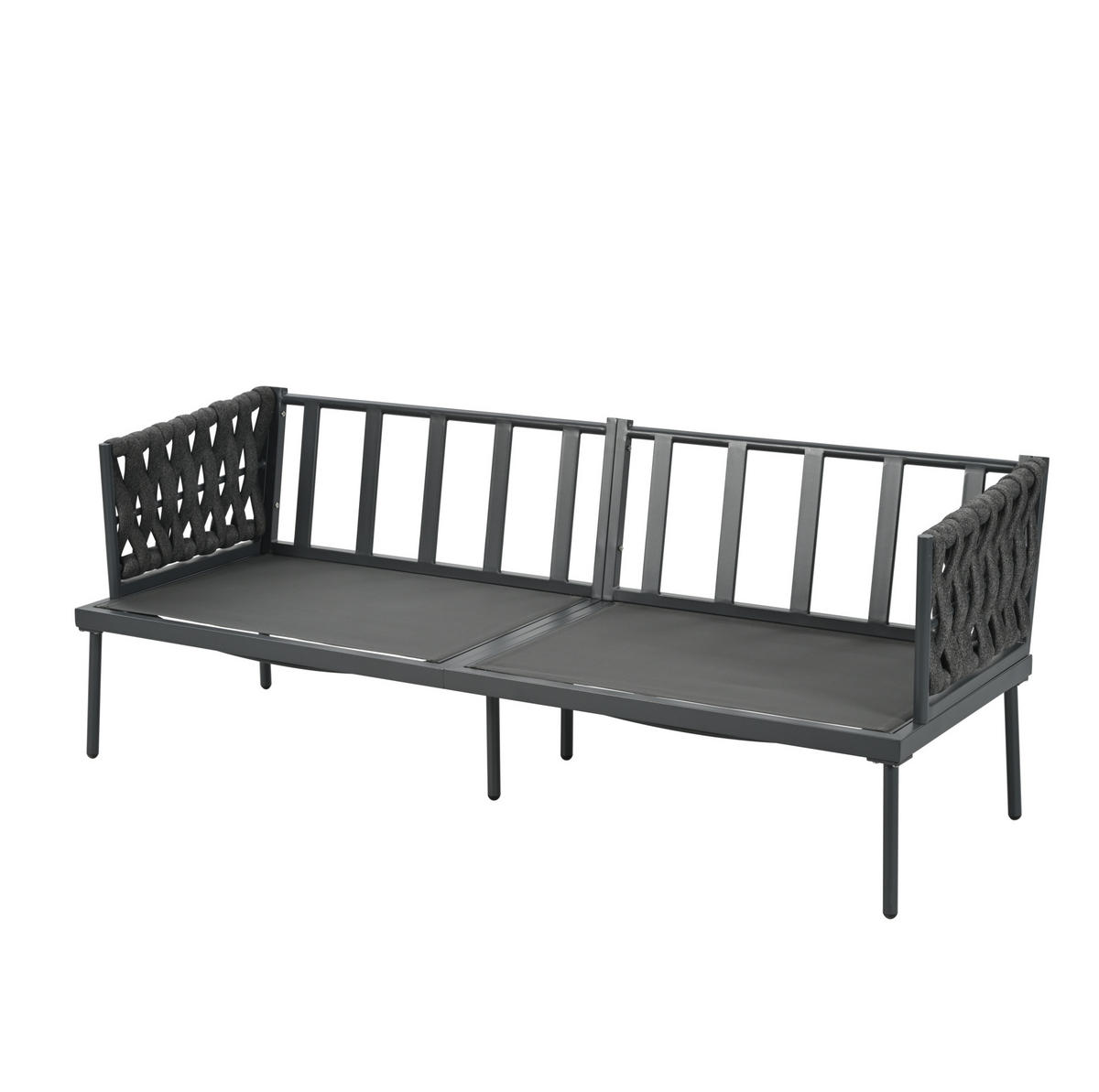 GARTENSET 4-tlg. 180x68x66cm grau aus Stahl und Seil mit Glas - Grau, Textil - Modfu