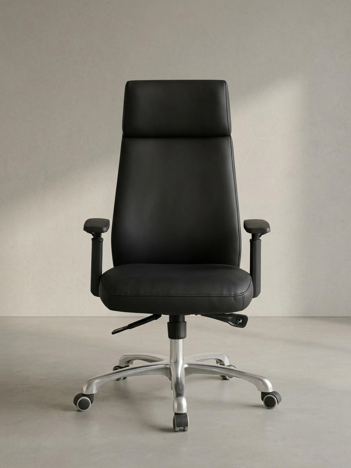 BÜROSTUHL Echtleder mit Aluminiumfußkreuz und verstellbaren Armlehnen Ergonomisch BADEN - Silberfarben/Schwarz, Leder (75/118/68cm) - KADIMA DESIGN