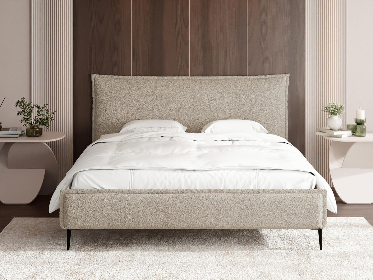 POLSTERBETT Pillow Rise mit Bettkasten, Lattenrost & hohen Metallfüßen in Beige Bouclé 120x200 cm - Beige/Birkefarben, Holz/Textil (120/200cm) - WFL GROUP