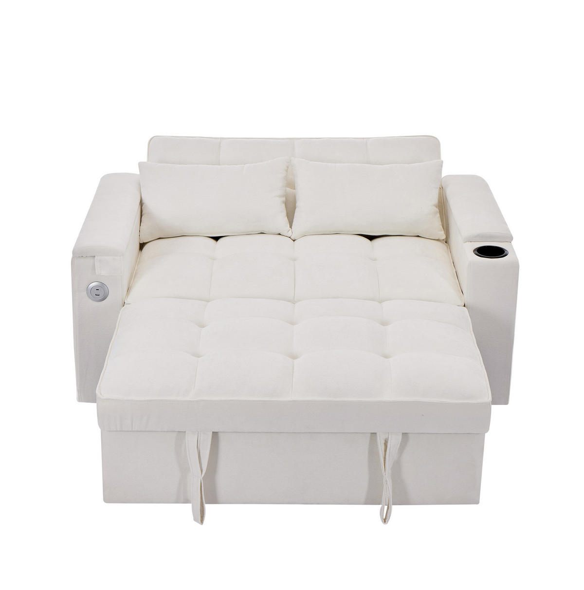 SCHLAFSOFA, Stoff mit USB-Anschluss & verstecktem Tisch, 140,5/74/82 cm, Beige - Beige, Textil (140.5/82/74cm) - Redom